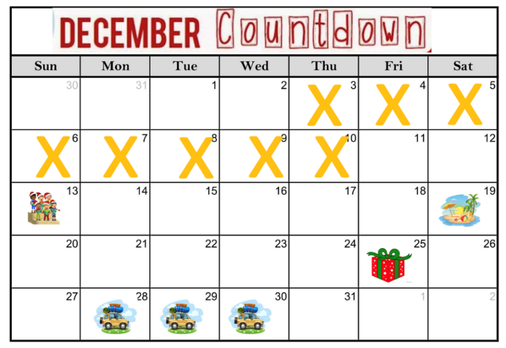 December Countdown Calendar Preparing for Christmas Events